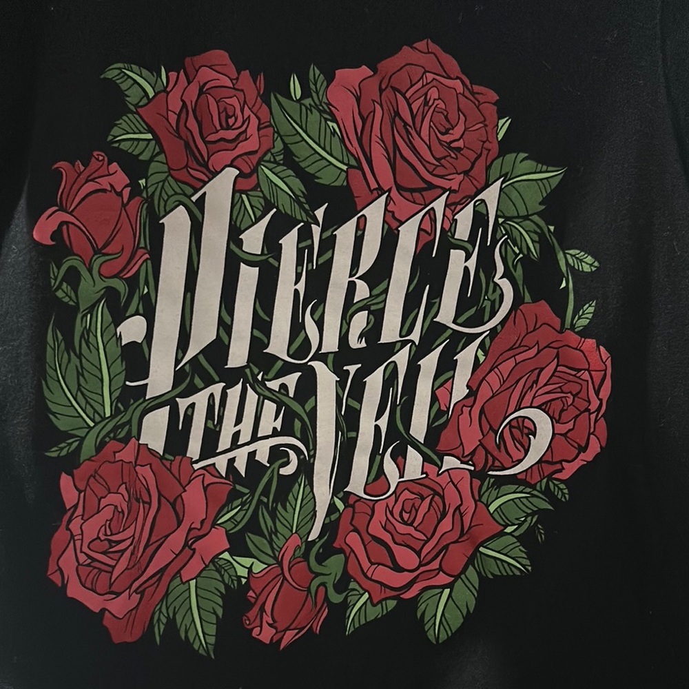 Black Short Sleeve Tee with Red and Green Design
